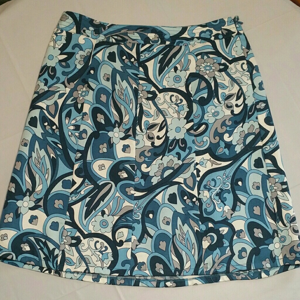 Ann Taylor Blue & Gray Print A-Line Skirt NWT